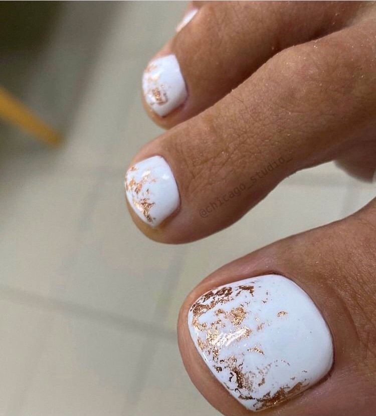 Gold and White Toe Nail Design