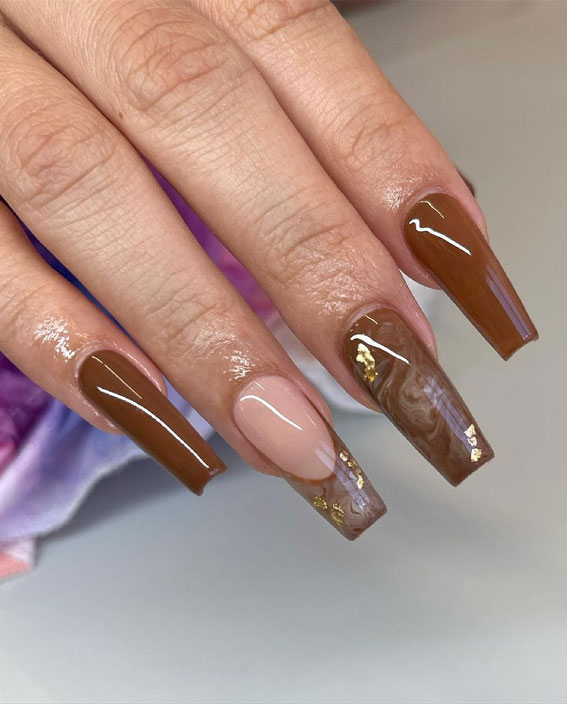 Marble Brown French Tip Nails